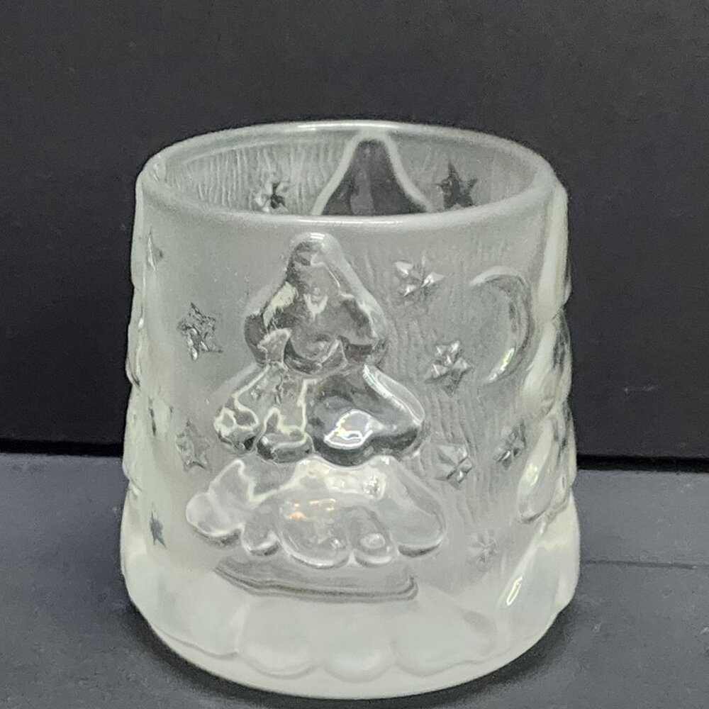 Vintage KIG Indonesia Frosted Votive Candleholder Christmas Tree Winter Scene